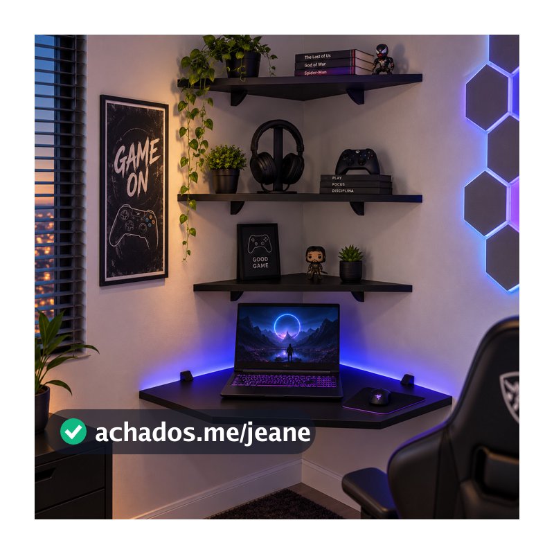 Kit Mesa Gamer de Canto Suspensa + 3 Prateleiras para Notebook, Home Office, Escrivaninha Compacta Quarto e Setup Gamer
