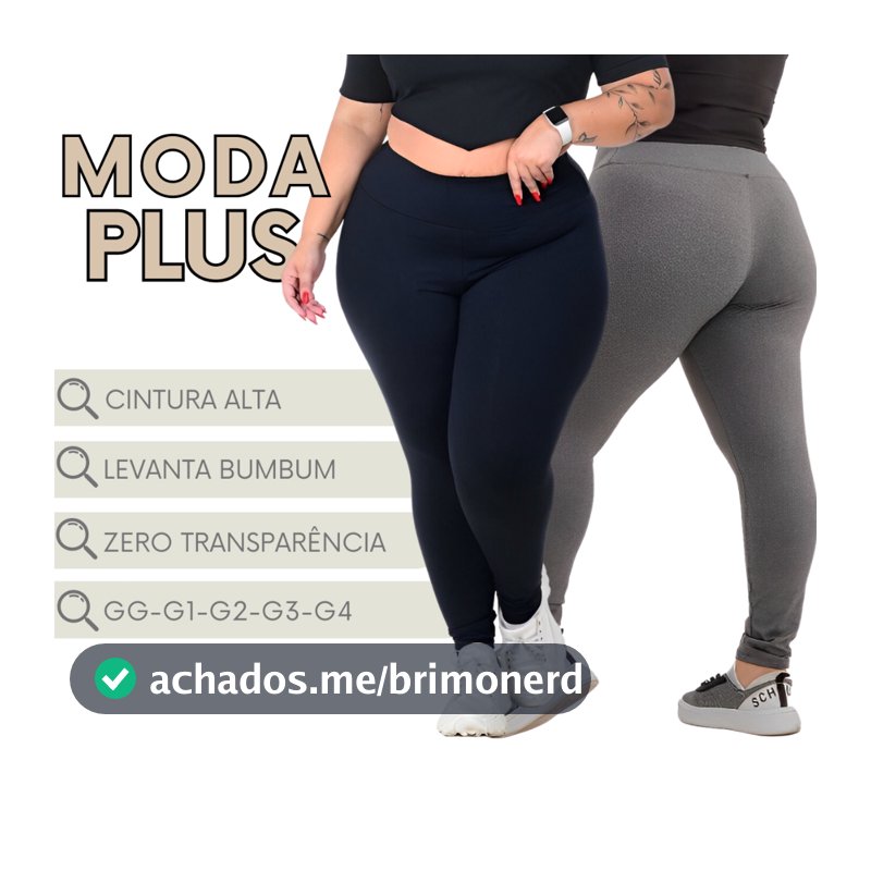 Legging Plus Size Feminina Calça Cintura Alta Zero Transparência Academia Fitness