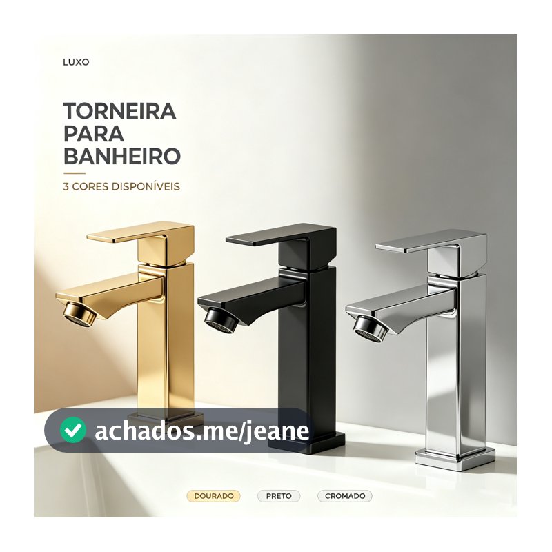 Torneira Monocomando Quadrada Para Pia de Banheiro Acabamento Dourado/Cromado/Preto Fosco Design Moderno Resistente
