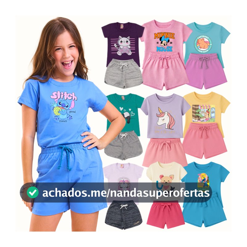 Kit Sortido 6 Peças Roupa Infantil Menina Camiseta Short Conjunto Infantil menina Verão Feminino