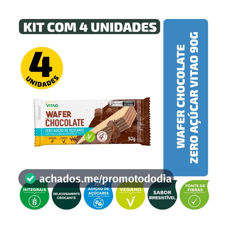 Validade próxima Wafer Chocolate Zero Açúcar Vegano Vitao 90G - Kit 4 Unidades