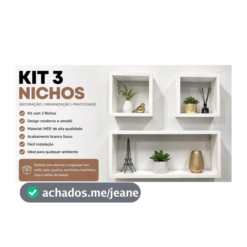 Kit Nichos Decorativos 3 Peças MDF Parede Sala Quarto Escritório Preto Branco Amadeirado