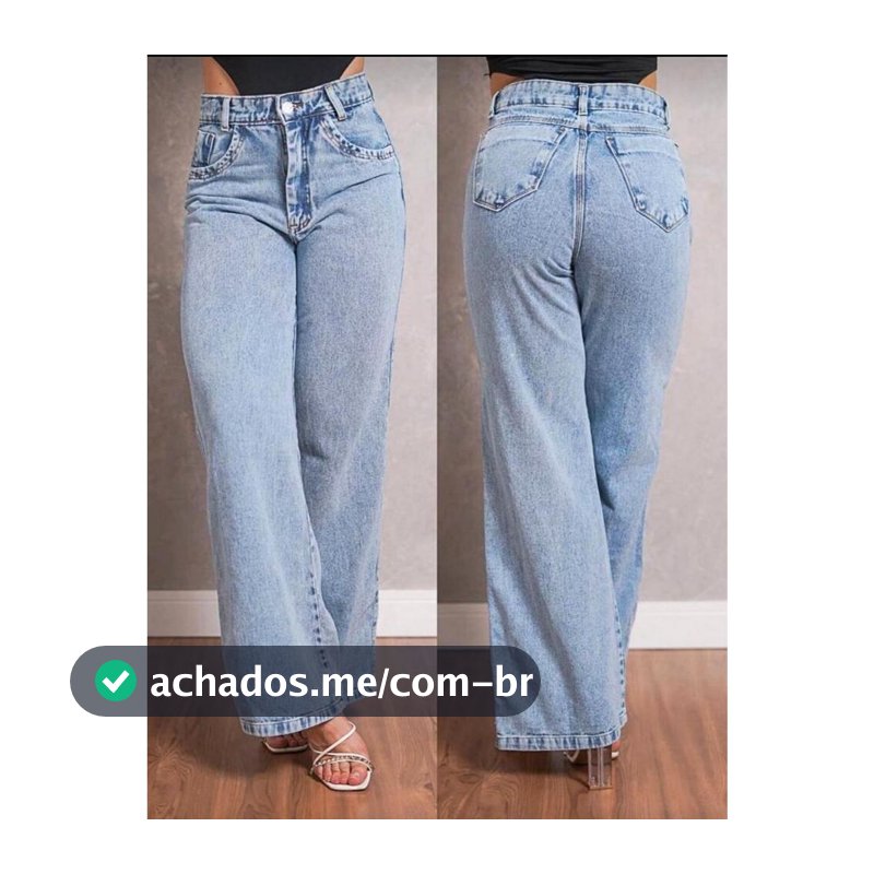 Calça Jeans Feminina Wide Leg Marmorizada Pantalona Cintura Alta Tecido Grosso Elegante Confortável
