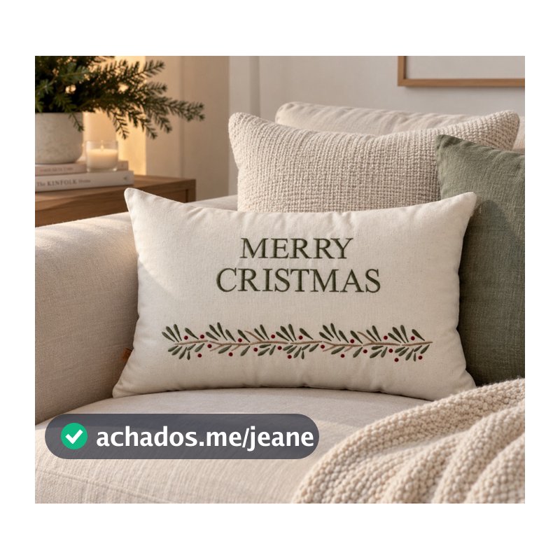 Amofada Natal Decorativa Bordada em Linho 30x50cm