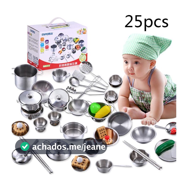 25 Pçs/Set Inoxidável Crianças Cozinha Brinquedos De Alta Qualidade Brinquedo Mini Papel PlayChef /