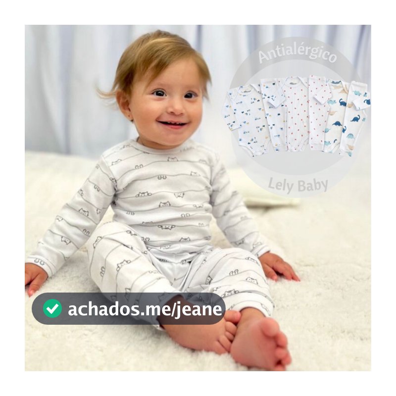 Kit 6 Peças Bebê Pagão Canelado Longo 100% Algodão 3 Body + 3 Calças Estampas Sortido