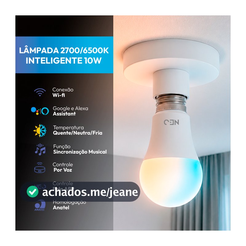 kit 1 a 5 Lampada Led Pera Smart Inteligente Wi Fi 10w 2700K/6500K Frio Quente E27 110v/220v Neo Avant