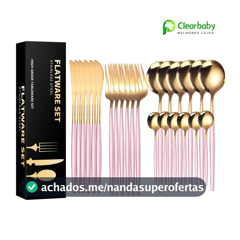 Kit 24 Peças Aço Inoxidável Ouro Rosa Garfo Colher Faca Colher De Mesa