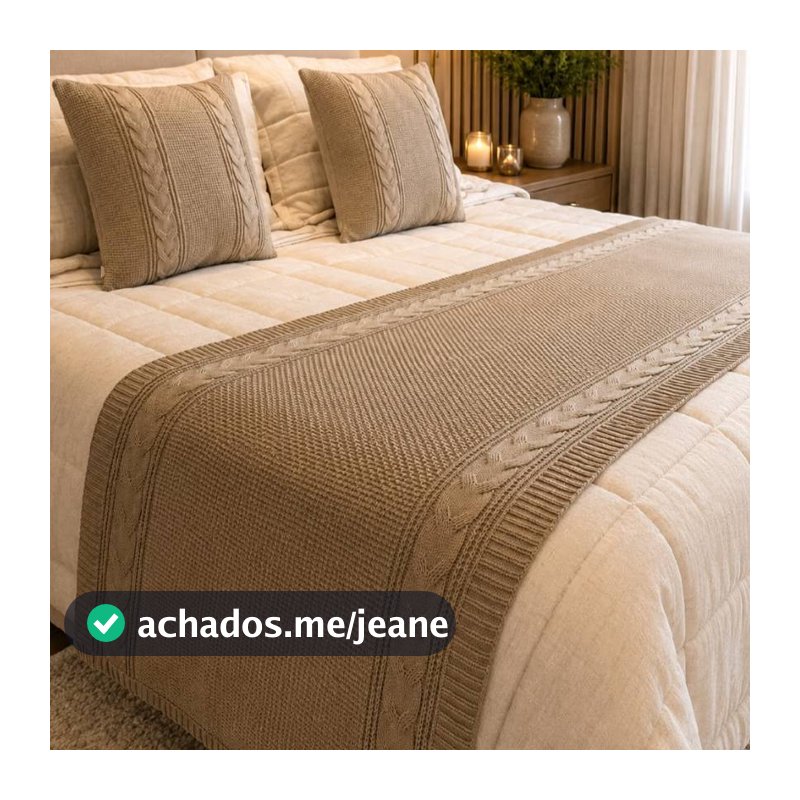 Kit Peseira Tricot Tranças Laterais + 2 Capas 45x45 Para Cama Casal Queen King Decoração