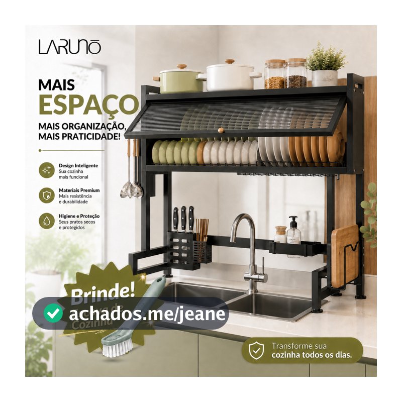 Escorredor de Louças Suspenso Sobre Pia Kitchen Rack Inox com Porta e Organizador + Brinde LARUNO
