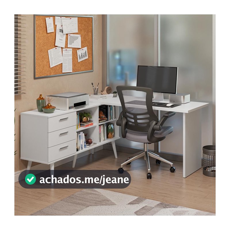 Mesa de Escritório em L 3 Gavetas Branco Lisboa Madesa XA