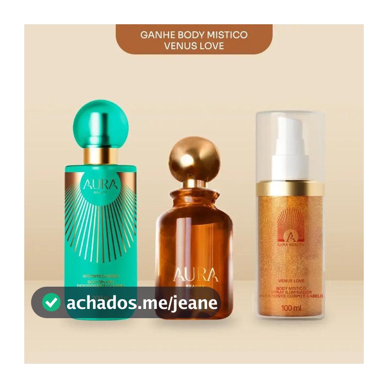 Kit AURA Essencial: Body Splash Afrodite Garden 200ml + Perfume Deo Colônia 100ml e Body Mistico