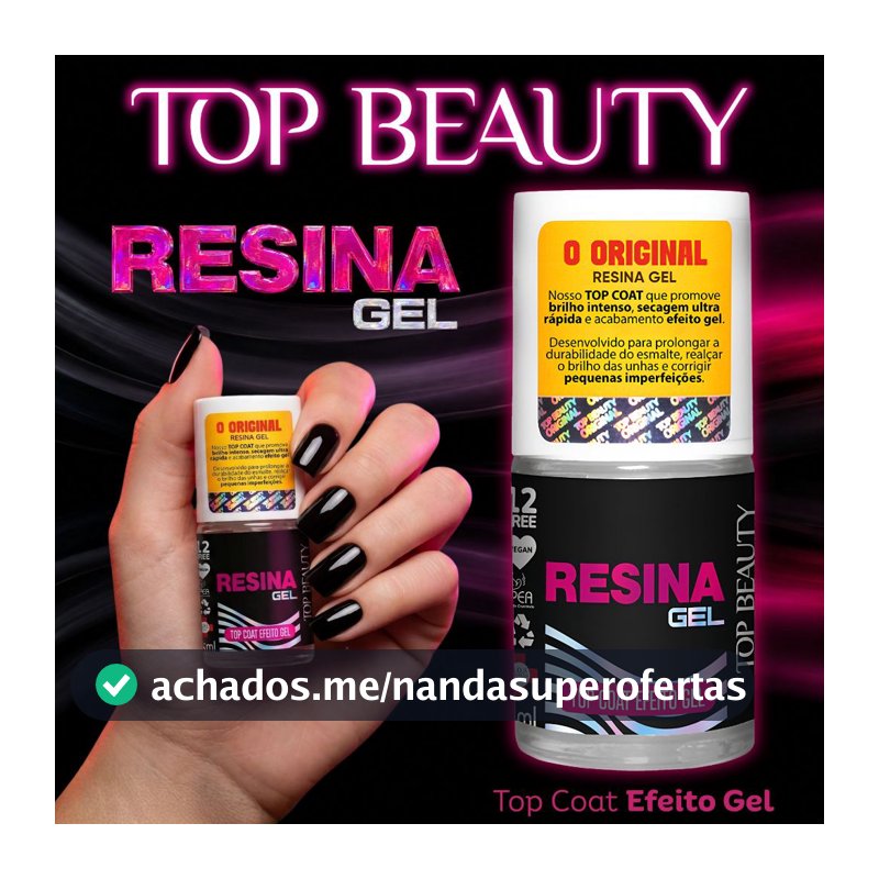Top Coat Resina Gel Extra Brilho Top Beauty Top Coat Efeito Gel Esmalte Atacado SOS Unhas