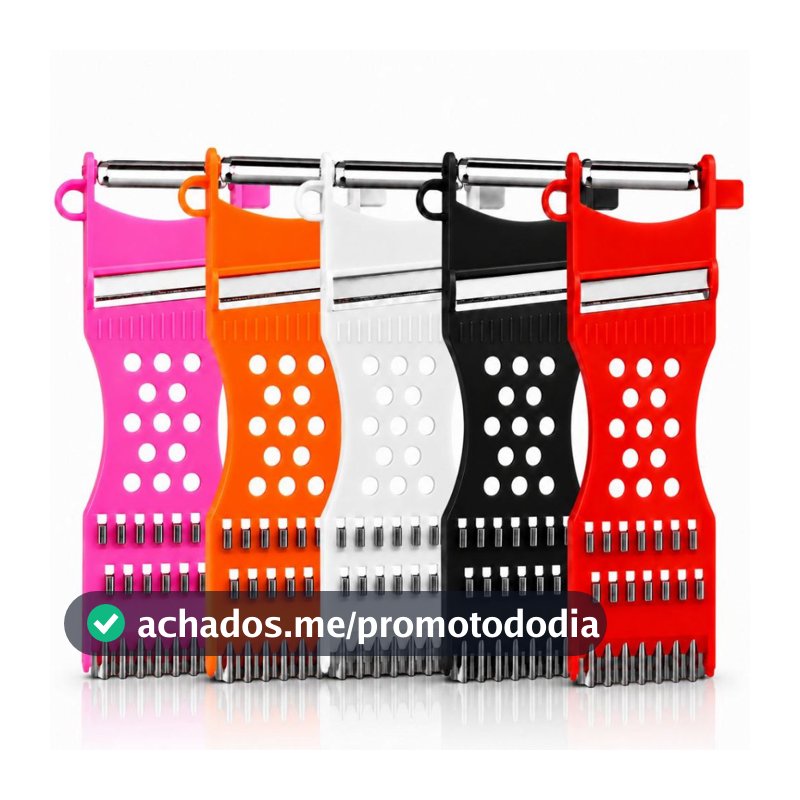 Kit 05 Descascador de Legumes 5 em 1 Ralador Fatiador Frutas Aço Inox Multiuso Cozinha