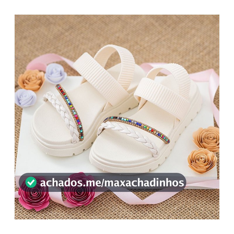 Sandália Infantil Comfortflex Menina Com Tira Trançada Off E Tira De Strass Colorido Dia Das Crianças