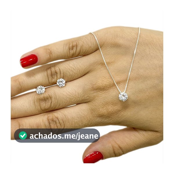 Kit Colar Corrente E Brinco Ponto De Luz Banhado Prata 925