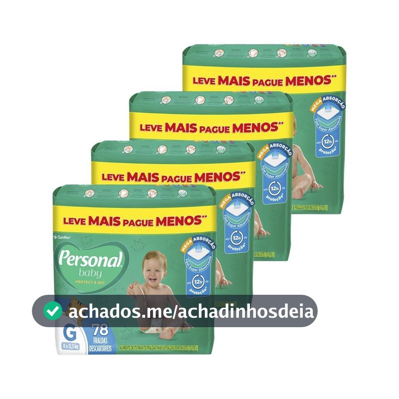 312 tiras Fralda Descartável Personal Giga Grande - 4 Embalagem com 78 Unidades