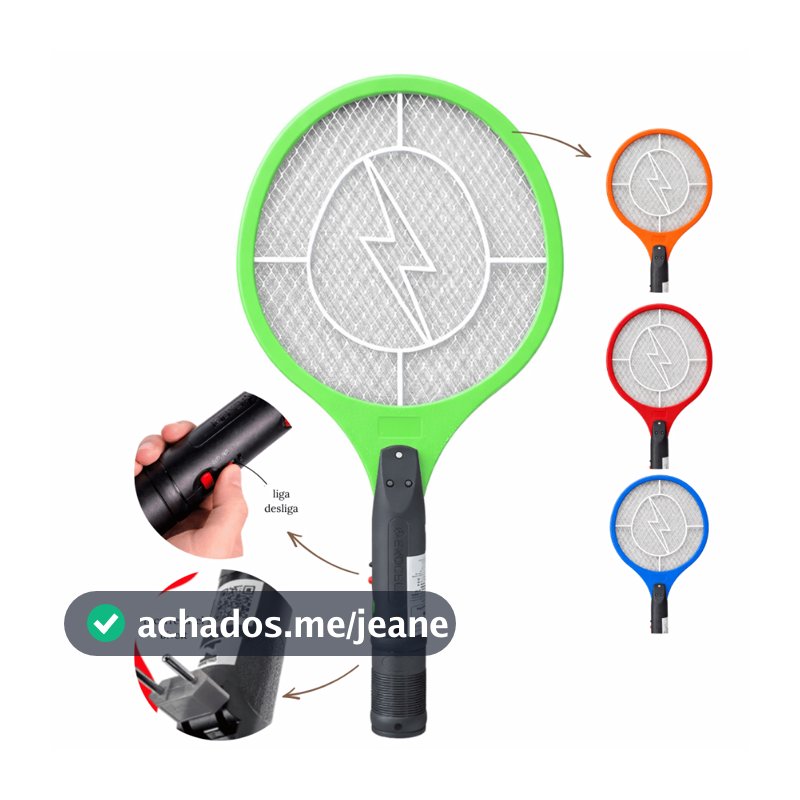 Raquete Elétrica Mata Mosquitos Bivolt 110 e 220 Recarregável Alta Potência Colorida