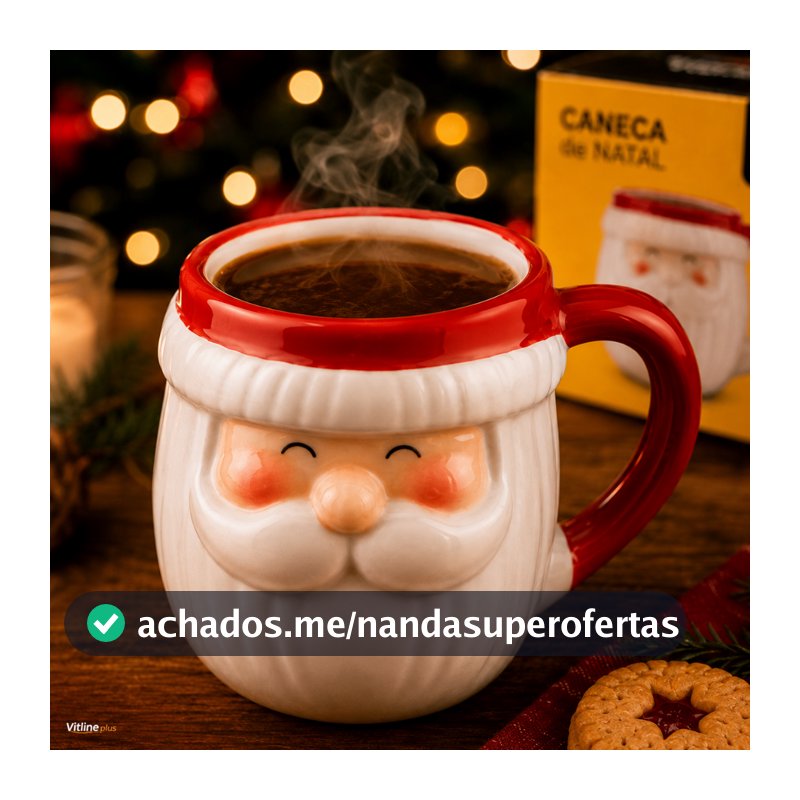 Xícara de Natal Papai Noel 330ml Porcelana Natalina Presente Natalino Decoração com Caixa