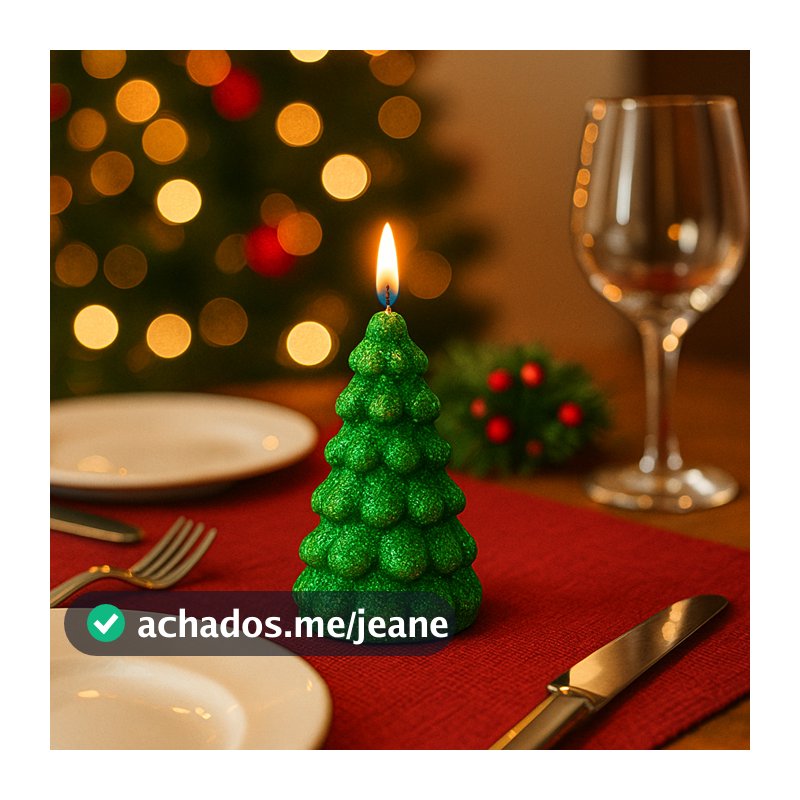 Vela Decorativa Árvore de Natal Glitter 10cm Mesa Posta Centro de Mesa Lembrancinha– Vermelho, Dourado ou Verde