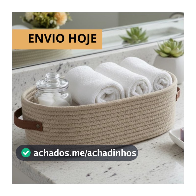 Cesto Organizador De Banheiro Algodão Trançado Alça De Couro Multiuso Porta Papel Toalha