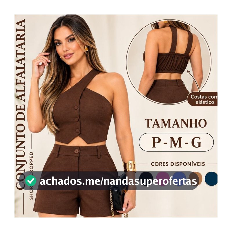 Conjunto Feminino Alfaiataria Premium Social Cropped Short Elegante Estiloso Casual Festa Verão 2026