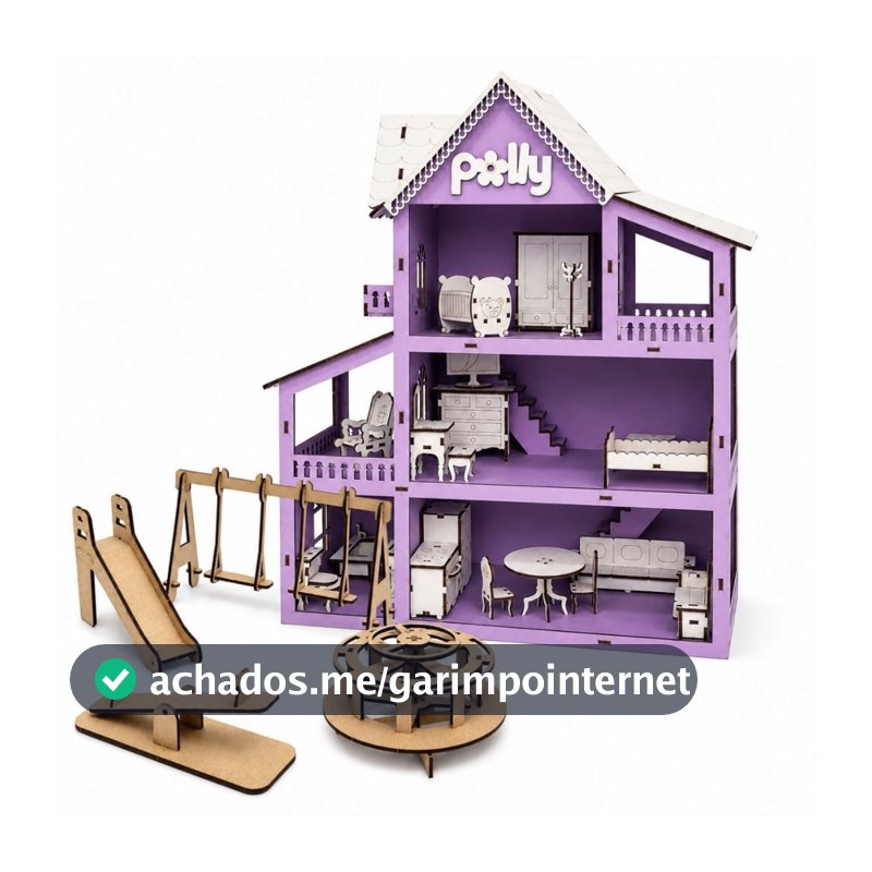 Casinha De Boneca Em Mdf Com Kit De 19 Mini Móveis Brinquedo Infantil