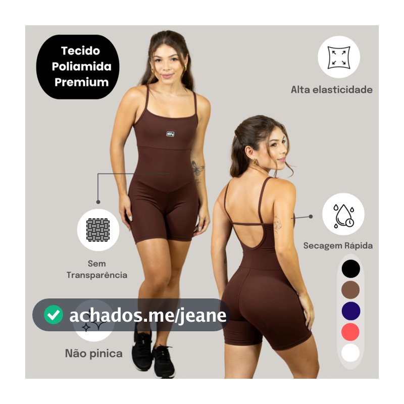 Macaquinho Fitness Academia Feminino Poliamida Sem Transparência Forro Com Abertura Para Bojo Removível Detalhes Costas
