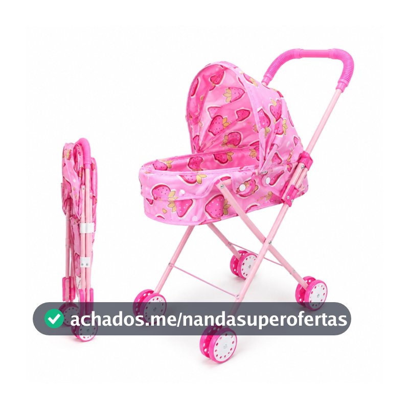 Carrinho Boneca Berço Luxo Reborn Infantil Rosa Aço Galvanizado Desmontável