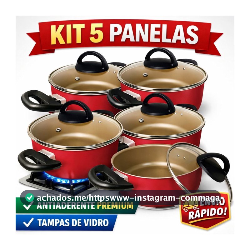 Jogo de Panelas Antiaderente 5 Peças com Tampa de Vidro | Não Gruda | Cozinha Moderna
