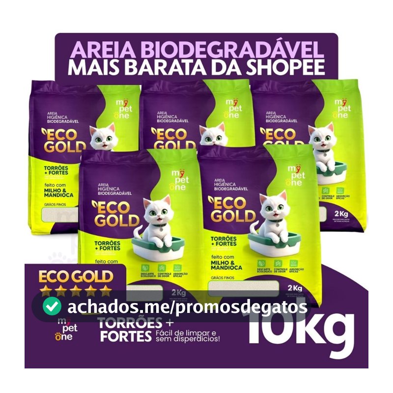 Kit 5 Areia Biodegradável Gatos Bio Gold Fina MyPetOne - 10Kg
