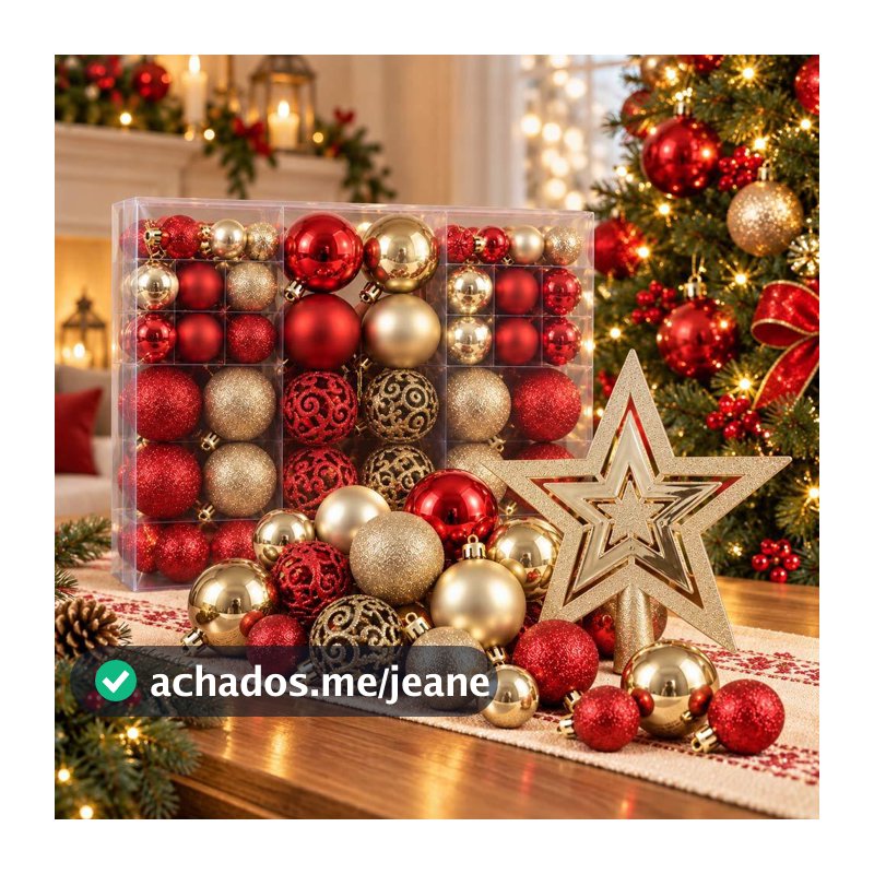 Kit Bolas de Natal Decoração Árvore com Estrela 101 pçs