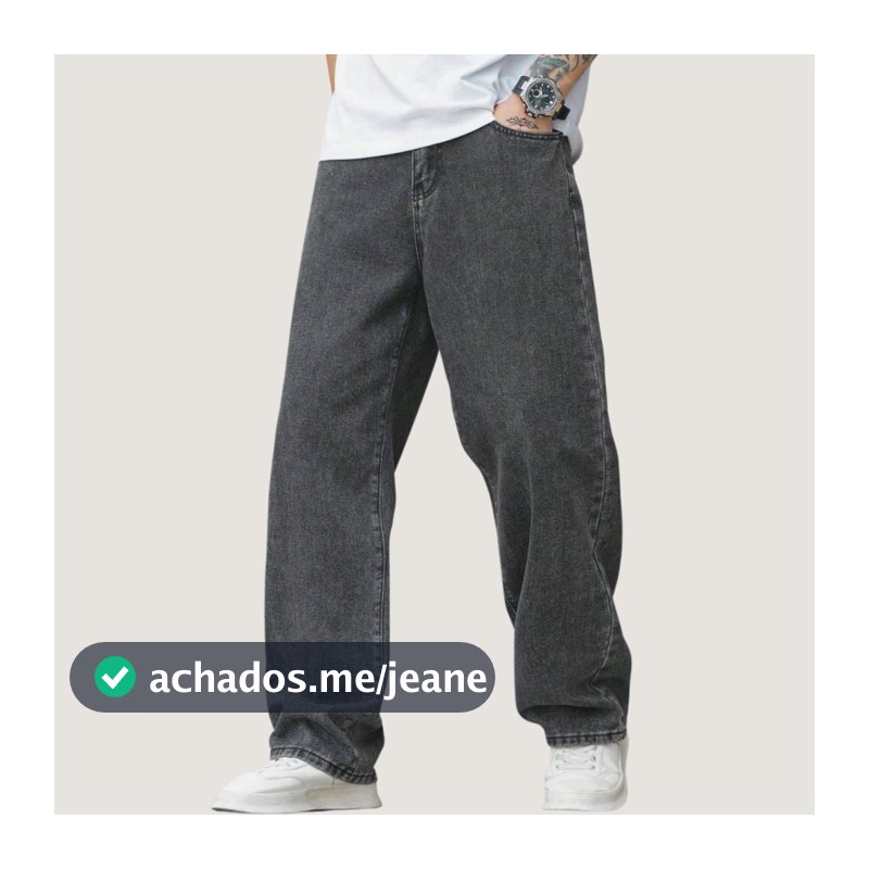 Calça Balão Jeans Masculina Grafite 100% Algodão Grosso Boca Larga Bag Streetwear Urbana Casual Moda Atual Tendência