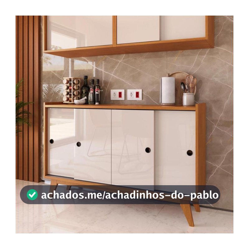 Aparador de Sala Moderno 4 Portas de Correr com Pés Madeira Maciça Balcão de Cozinha com Portas Deslizantes