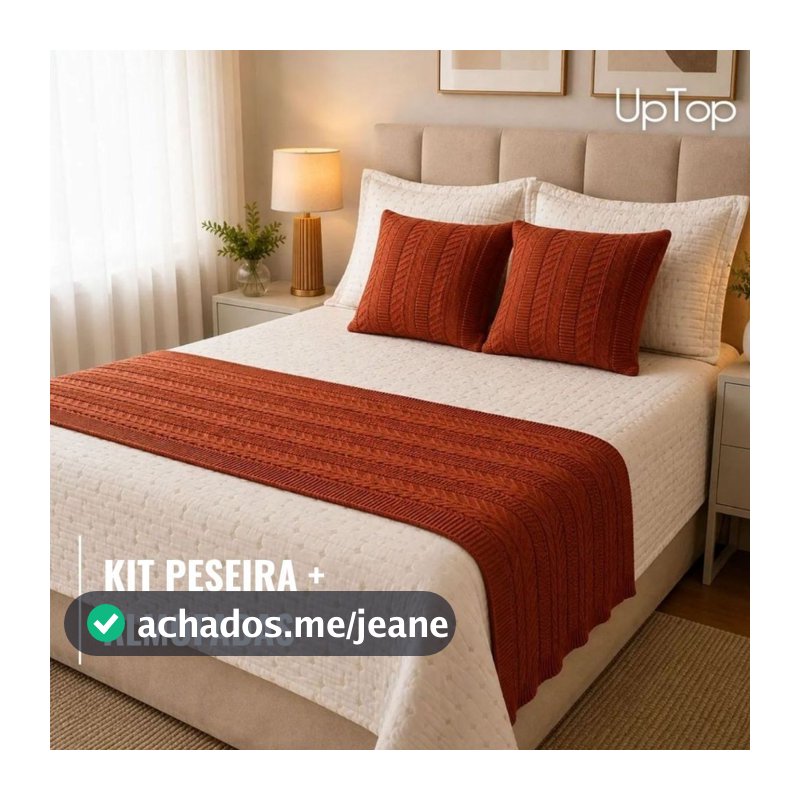 Kit Peseira Manta Tricot com 2 Capas Almofadas Decoração Cama Posta Casal Queen King