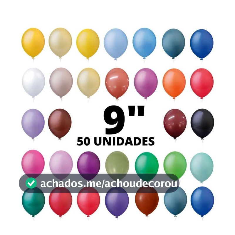 Balão Bexiga Látex Liso 9 Polegadas 50 Unidades