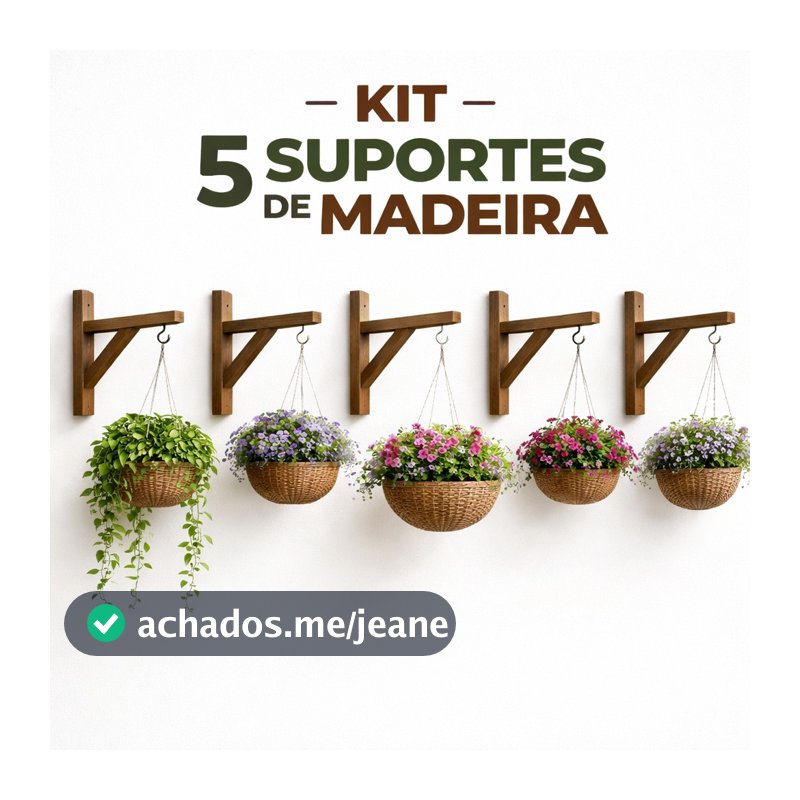 Mão Francesa em Madeira de Pinus com Gancho, KIT Com 5 Unidades