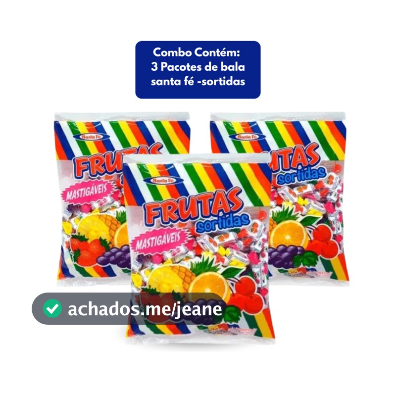 Combo 3 Pacotes Bala Mastigável Sortidas Santa Fé 500g