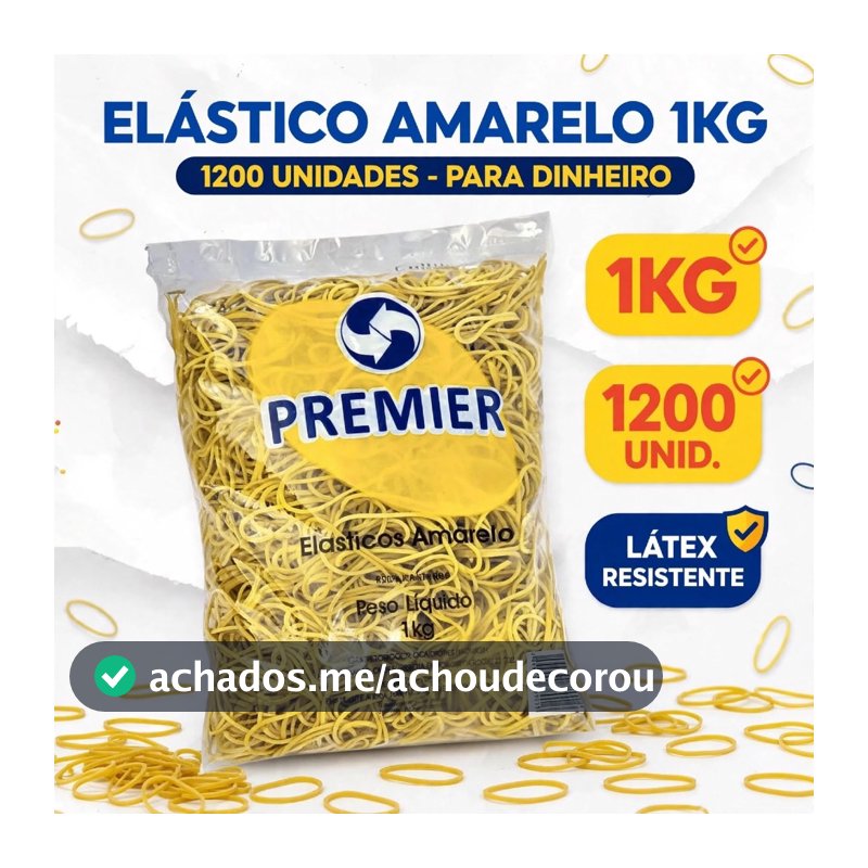 Kit 1kg Elástico Amarelo Fino 1200 Unidades Látex Borracha Dinheiro Escritório Escola