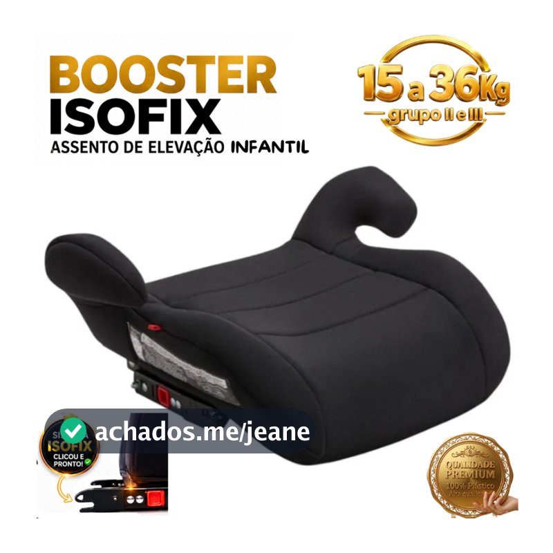 Assento de Carro Infantil ISOFIX 15 a 36kg Booster Banco de Elevação Cadeira Viagem FIX FIT Preto