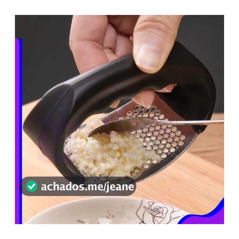 Triturador de Alho e Legumes, Amassador 11cm – Aço Inox Manual com Cabo Preto