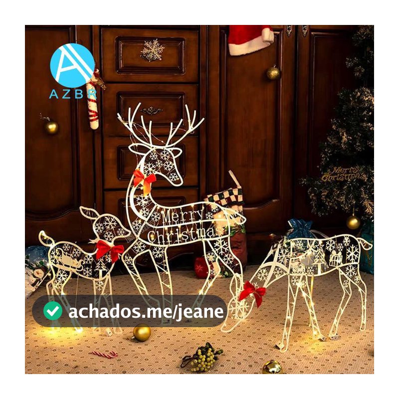 3 Pçs Artesanal Ferro ArtElk Cervos Decoração Do Jardim De Natal & Luz LED Brilhante Glitter Rena Casa Ao Ar Livre Quint
