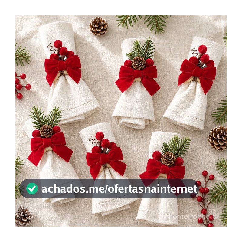 Anel de Guardanapo de Natal Laço de Fita Kit 6 Unidades