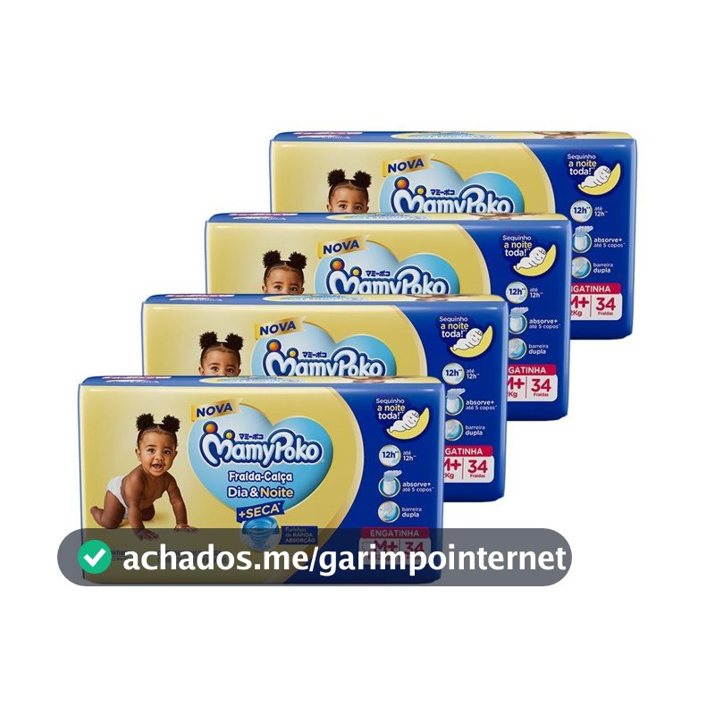 Fralda Descartável MamyPoko Calça Dia & Noite Jumbo Tamanho M - 4 Pacotes com 34 Fraldas - Total 136 Tiras