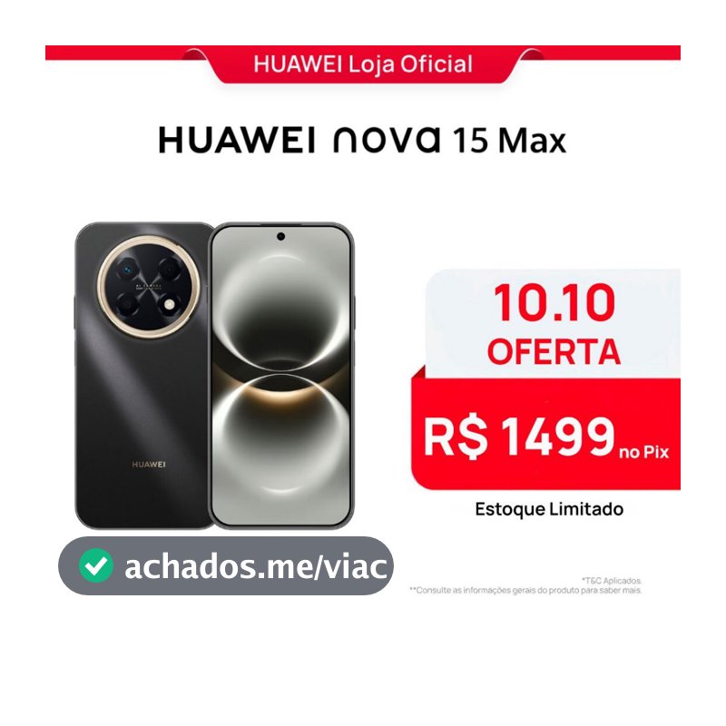 HUAWEI nova 15 Max | Smartphone | 8GB+256GB | Câmera de 50 MP | Bateria de 8.500 mAh