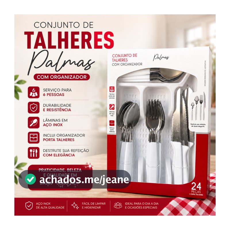 Jogo De Talheres Inox Com 24 Peças + Suporte Gaveteiro