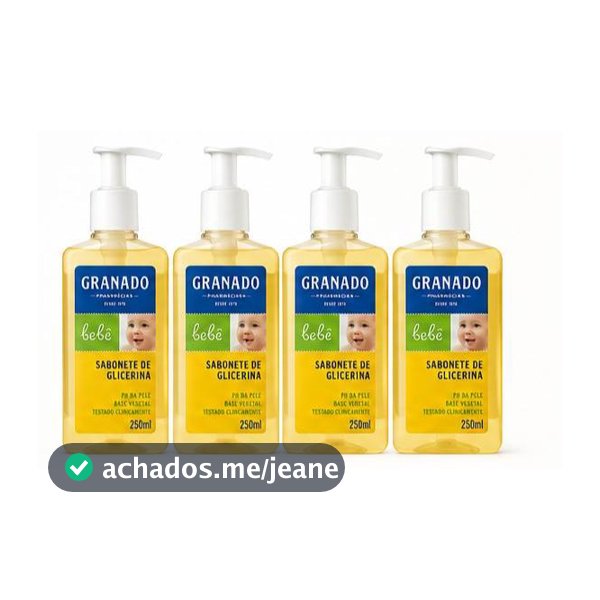Promoção Kit 4 Sabonete Líquido Granado Bebê Glicerina 250ml Pele Sensível Infantil Suave