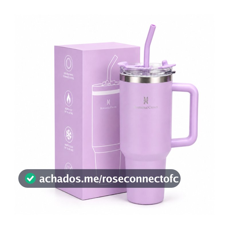 ROMANTIC CROWN Copo Térmico Inox Portátil 1200ml/600ml com Tampa e Canudo Garrafa Térmica Inoxidável