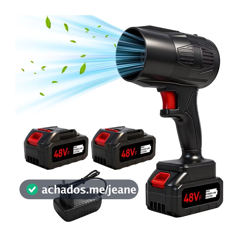 Soprador de Ar Elétrico Portátil 48V Sem Fio com 1/2 Bateria Recarregável Limpeza de Pó Jardim Carro