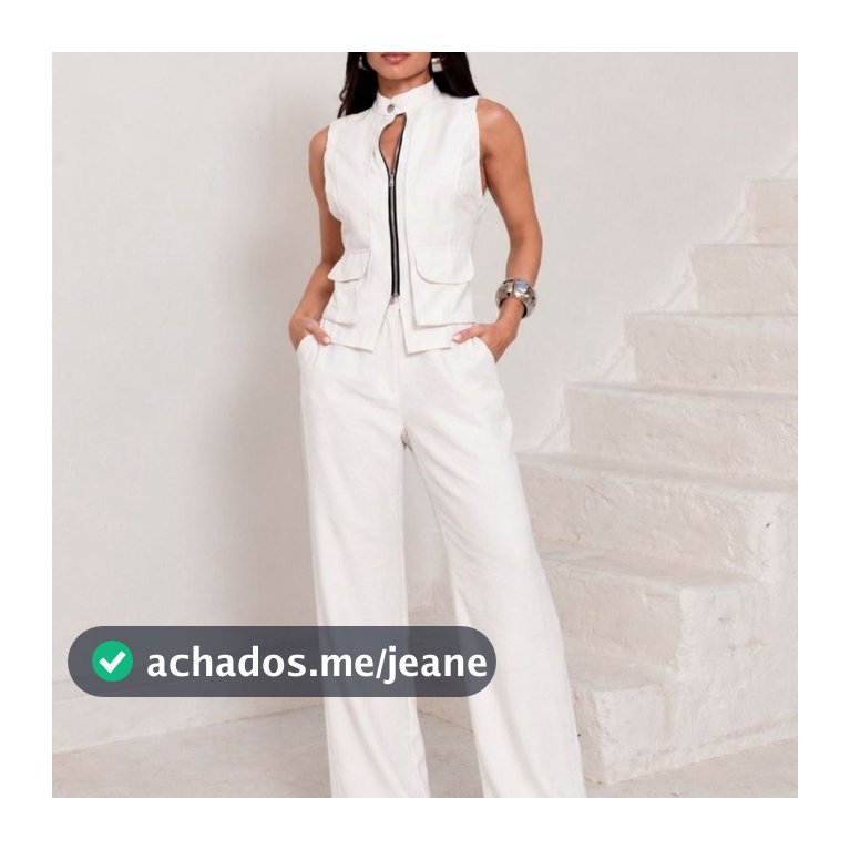 Conjunto Alfaiataria Feminino Colete Com Zíper e Calça Pantalona Cintura Alta Social Elegante